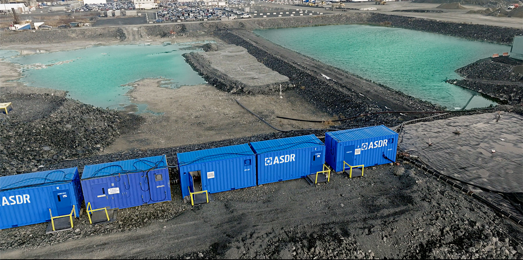 Aerial view of the water treatment containers at the Canadian Malartic mine